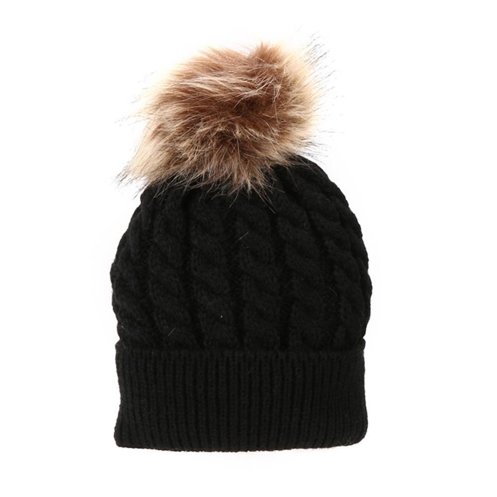 Fashion Parent-child Caps Cute Infant Baby Pom Pom Cap Winter Double Fur Ball Hat Baby Mom Warm Knitted Hat