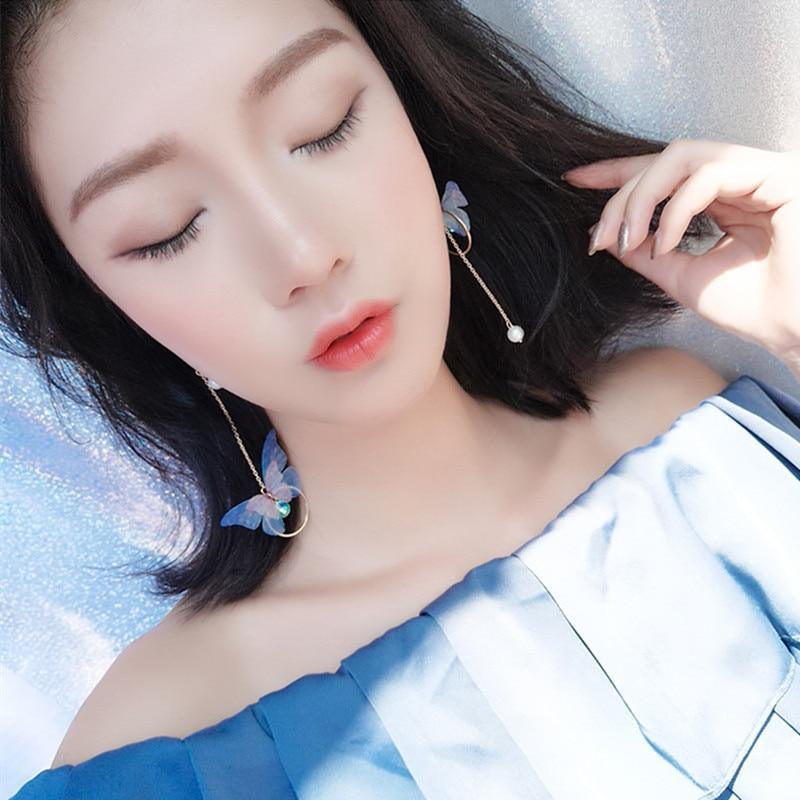 Luxury Modern Trend New Korean Retro Asymmetric Butterfly Imitation Pearl Earrings Fashion Round Flower For Women and Girls