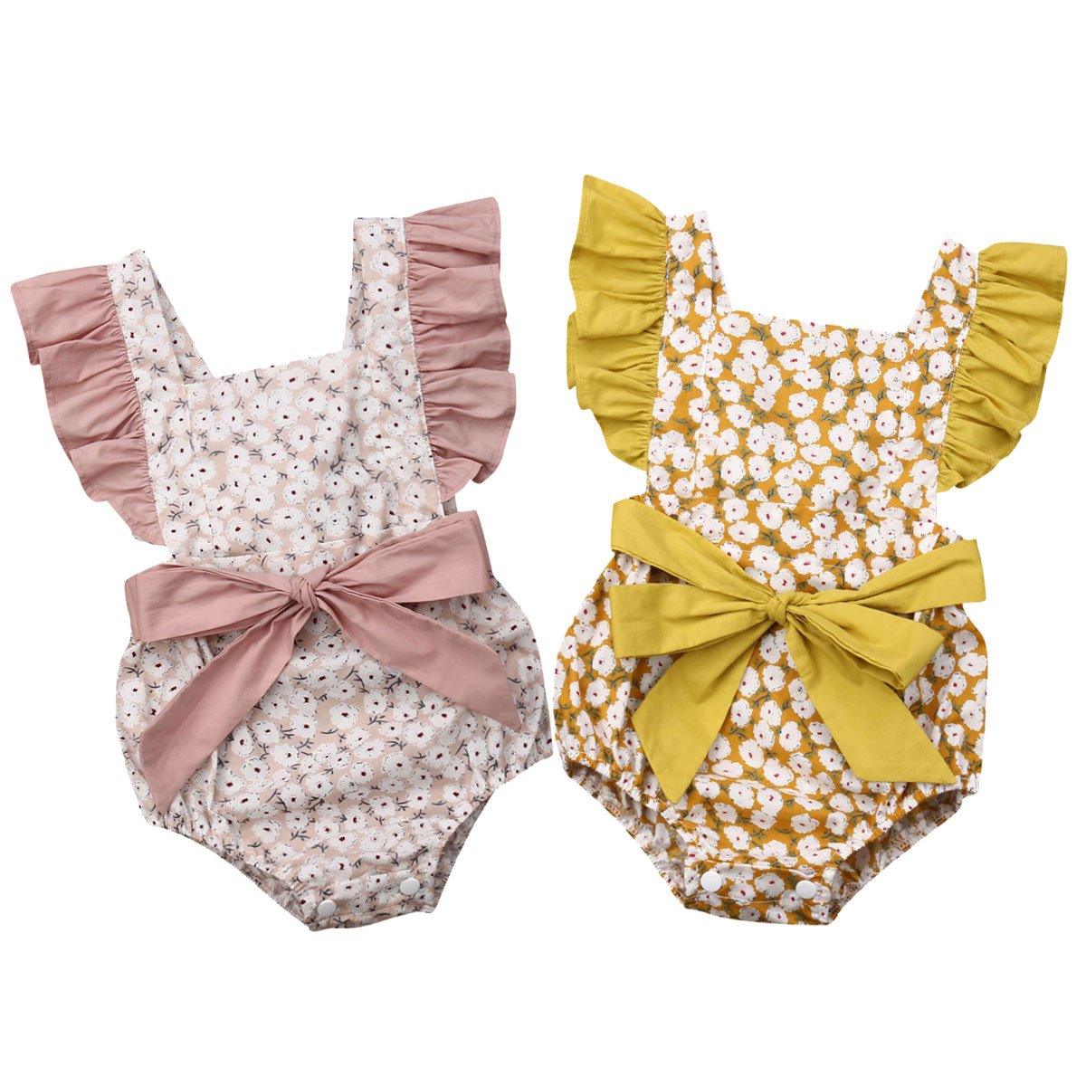 Luxury Modern Toddler Baby Girls Ruffles Romper Infant Newborn Baby Bow Jumpsuit Summer Flower Baby Girls Clothes Baby Costumes