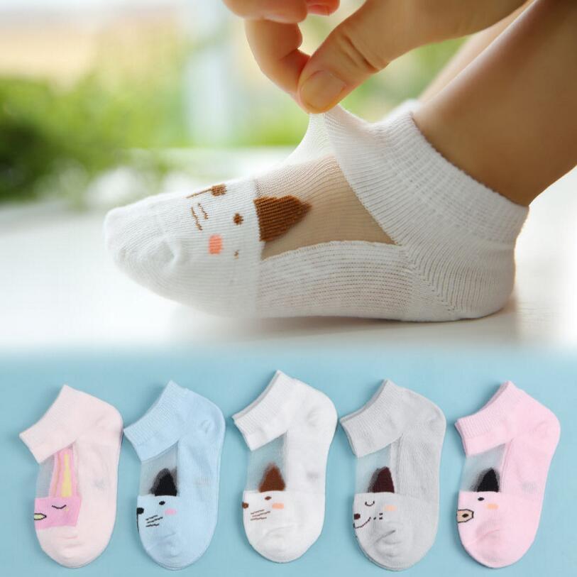 Comfortable Dot Kids  5 Pair Socks Summer Thin Soft Breathable Cotton Fashion Baby Socks Toddler Girls