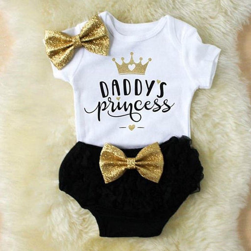 3PCS Cute Newborn Baby Girl Outfits Clothes Tops Bodysuit Shorts Pants Set For Girls  WIth Print Dadys Princess