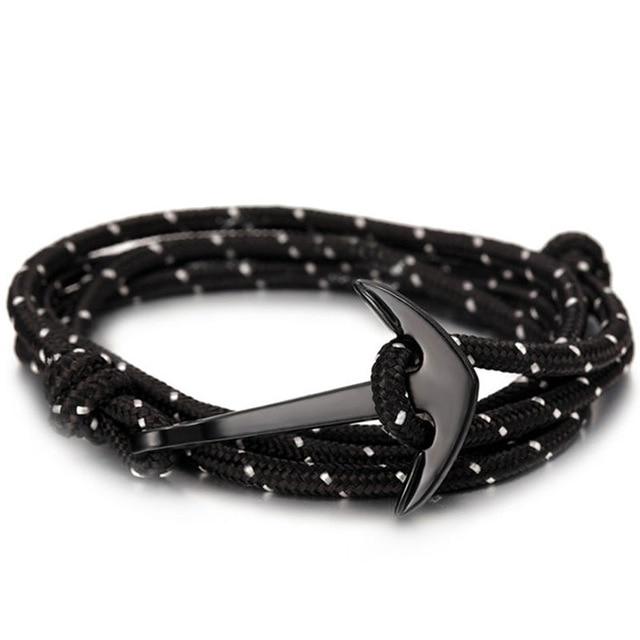 New Elegant Fashion Black Anchor Modern Bracelet For Men Trendy Charm Survival Rope Chain Amazing Leather