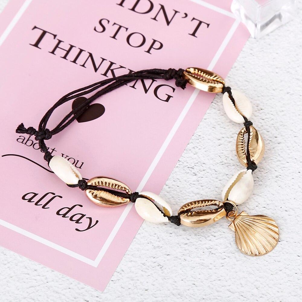 Handamde Natural White and Gold Luxury Shell Conch Rope Anklets BreceletFor Women Foot Jewelry Style