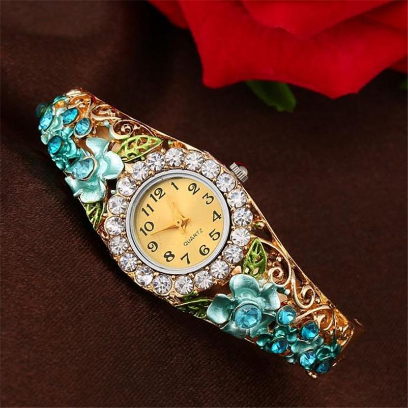 Elegant  Watch Gold Luxury Women Watch Colorful Abstract Enamel Paint Crystal Rhinestone Bangle Wristwatches Bracelet Watch For Women Ladies and Girls