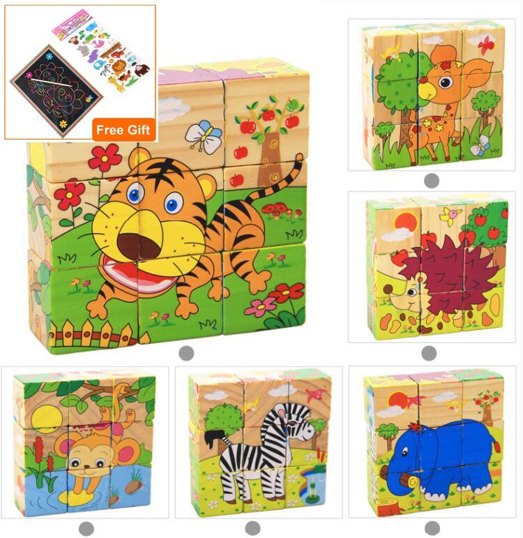 1Set Nine Blocks Six-sided 3D Wooden Cube Puzzle Toys  For Children Kids Educational Toys Funny Games