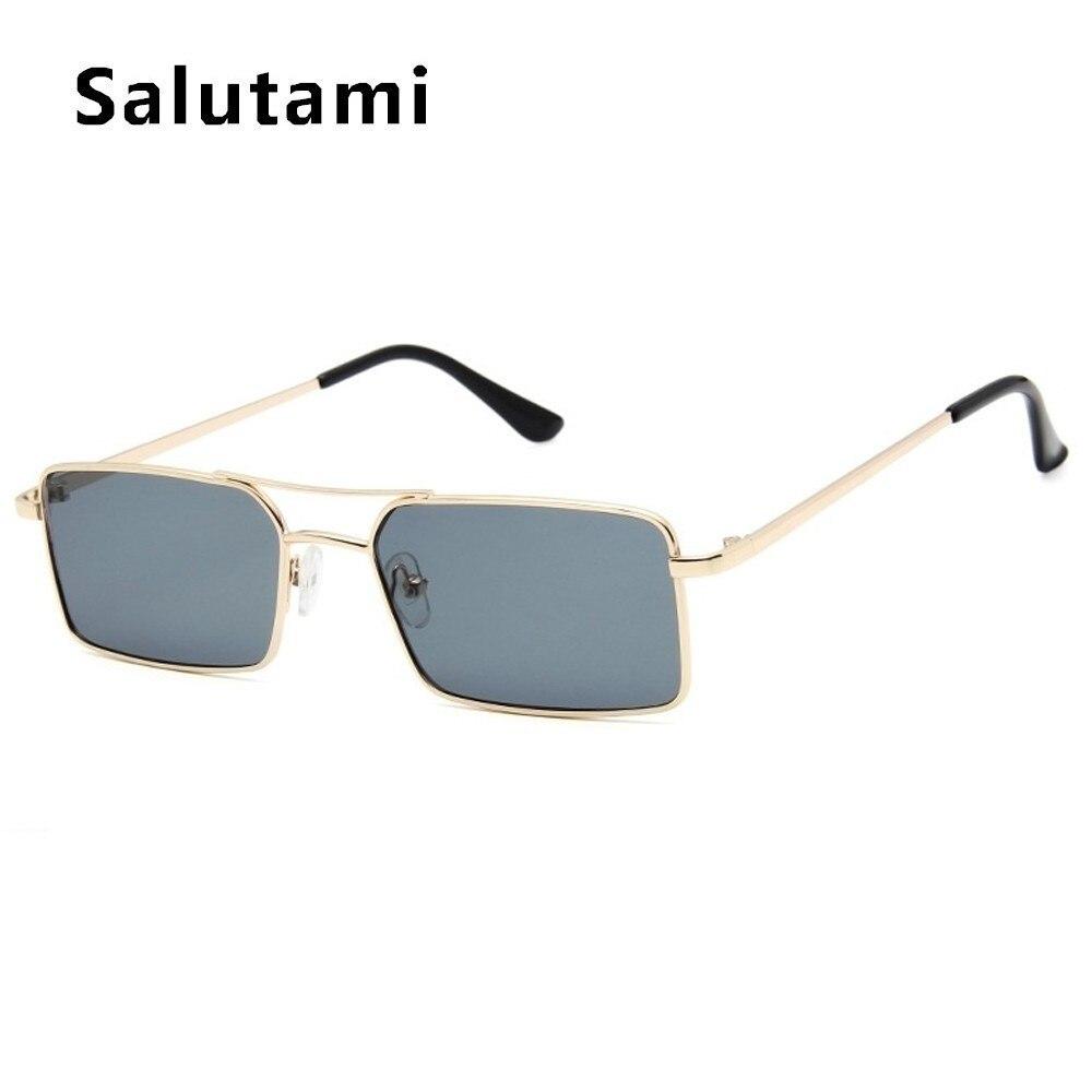 Luxury Famous Retro Modern Square Unisex Men and  Women‘s Sunglasses  With Alloy Metal Small Frame With Clear Double Bridge Men's Sunglasses