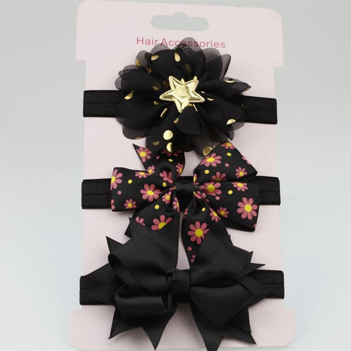 Luxury Modern Handamde 3PCS Set Elastic Flower Headbands for Baby Girls Hair Accessories Baby Girls Bows Nylon Bow For Girls