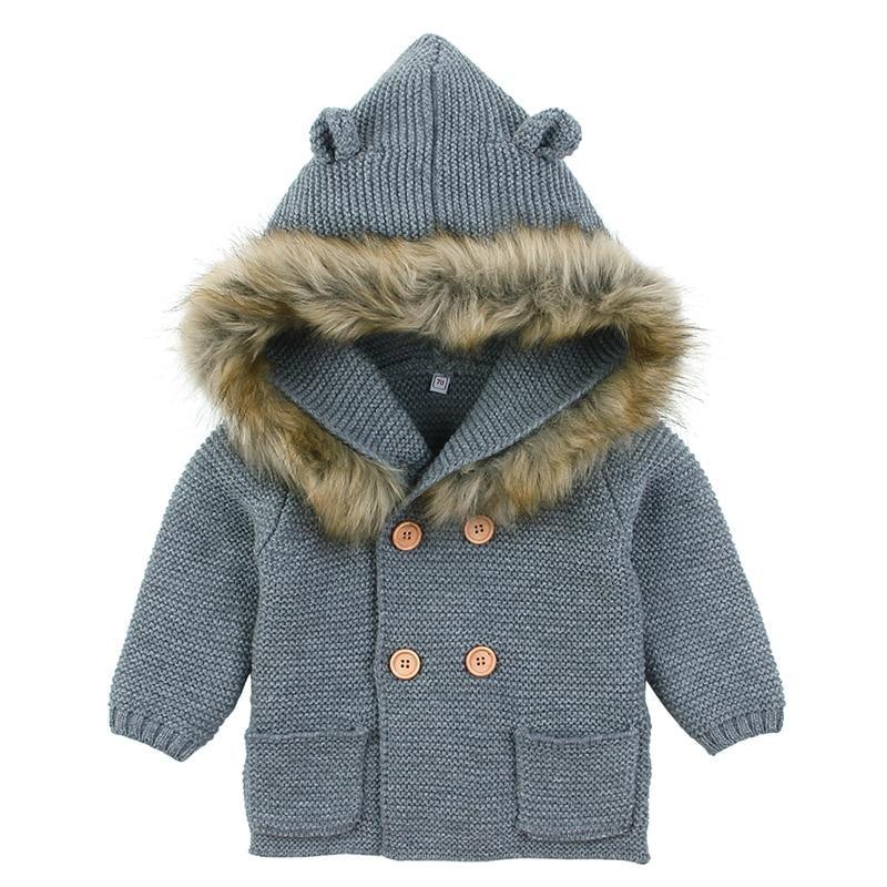 Winter Fashionable Sweaters For Baby Cardigans Autumn Hooded Newborn Knitted Jackets Cartoon Bear Children Long Sleeve Clothing