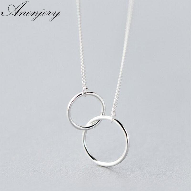 Modern Elegant Double Circle Interlock Amazing Clavicle Short Necklace Silver Color Luxury Necklace For Women Collares