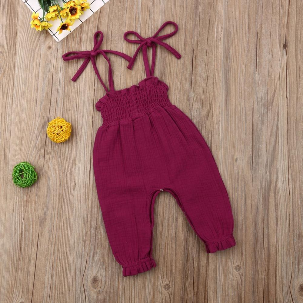 Baby Summer Clothes Sleeveless Strap Pants Solid Overalls Cotton Outfits Jumpsuits/ Romper for Girls