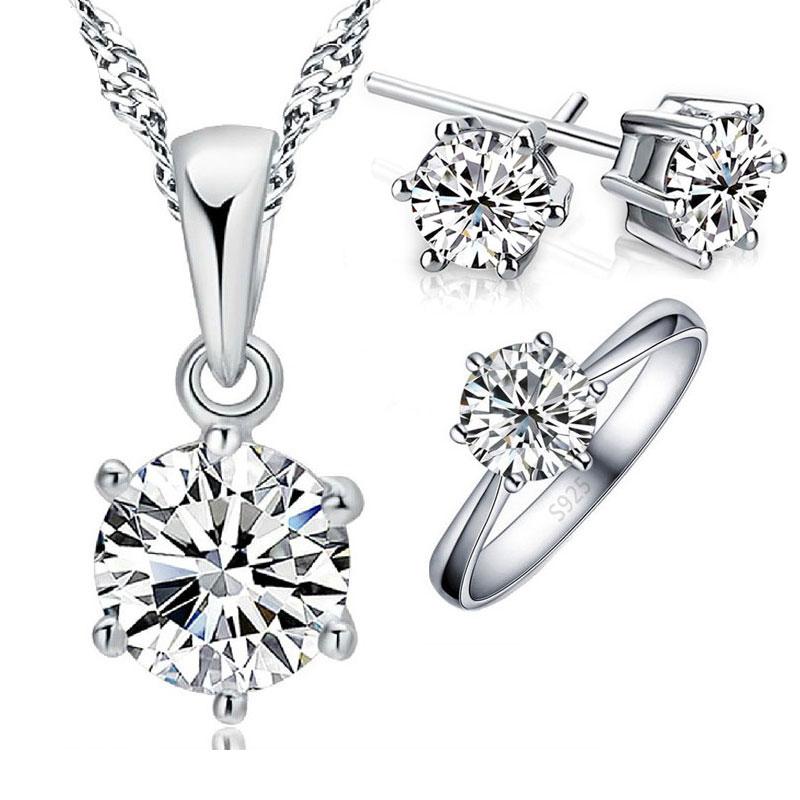 Elegant 925 Sterling Silver Bridal Jewelry Sets Legendary For Women Accessory Cubic Zircon Modern Crystal Necklace Rings Stud Earrings Set Gift