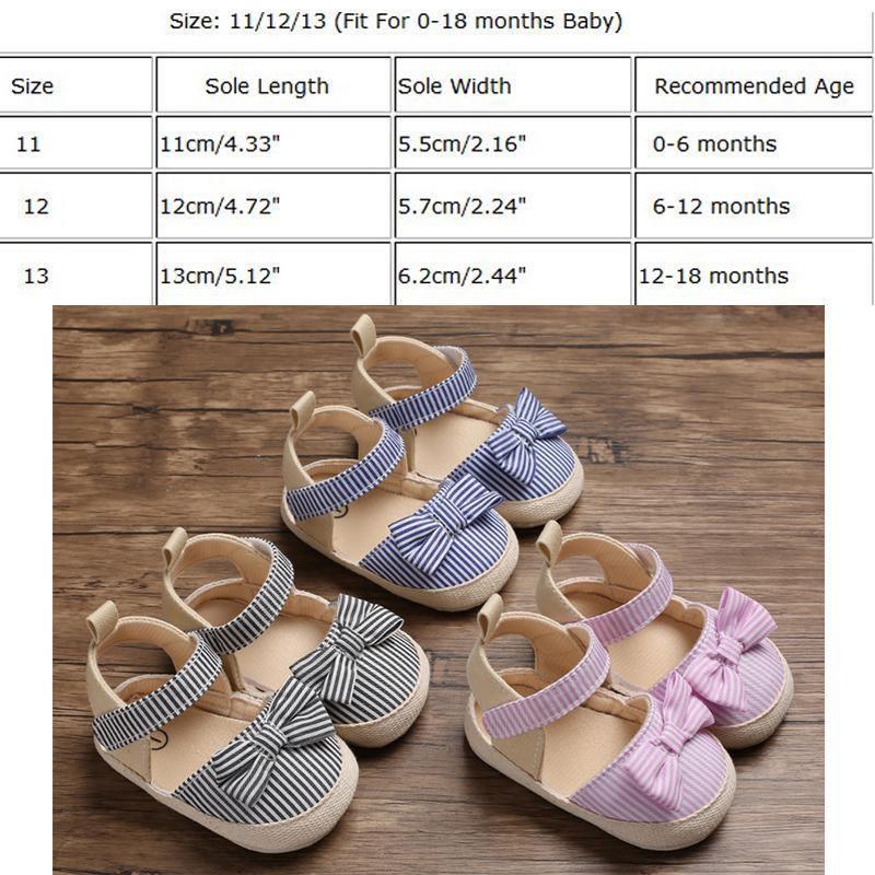 Newborn Baby Girl Striped Bow Sandals Soft Shoes Infants Anti-Slip Sneaker New Fashion Clogs 0-18M