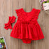 Modern Baby Girl Ruffle Red Lace Romper Party Cotton Dresses with a headband for Newborn And Girls 0-24Months