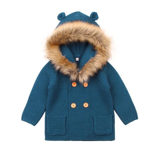 Winter Fashionable Sweaters For Baby Cardigans Autumn Hooded Newborn Knitted Jackets Cartoon Bear Children Long Sleeve Clothing