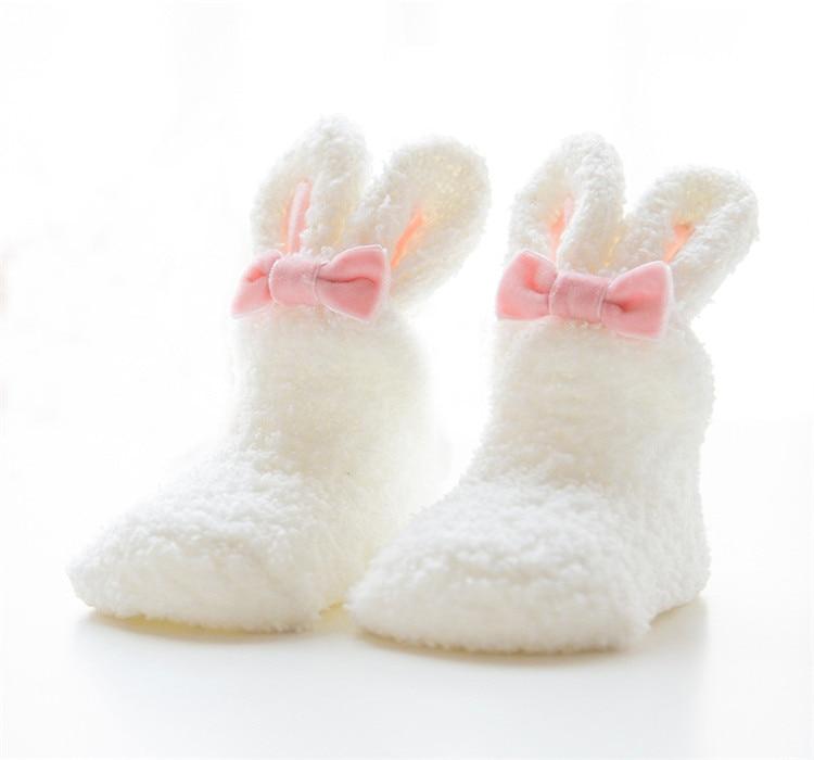 Fashion Winter Cozy Coral Fleece Baby Girls Socks for Newborn Soft Cute Rabbit Baby Socks for Winter In Elegant Design