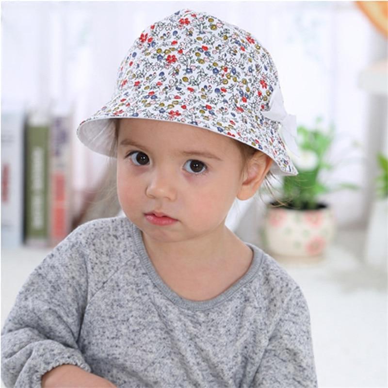 Modern Baby Girls Sun Hat Cotton Baby Hat Kids Child Cap Bowknot Flower Print Bucket Hat Double Sided