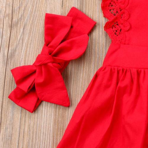 Modern Baby Girl Ruffle Red Lace Romper Party Cotton Dresses with a headband for Newborn And Girls 0-24Months