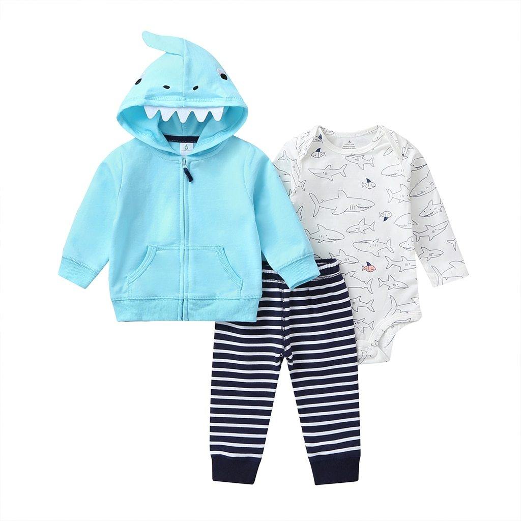 Modern Popular New Set Baby Cotton Long Sleeve Hooded Jacket Pant And Rompers For Newborn Outfits Unisex Clothing