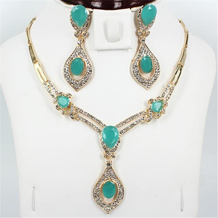 Luxury American fashion Wedding Jewelry sets Gold-color Charm women clothing accessories blue crystal