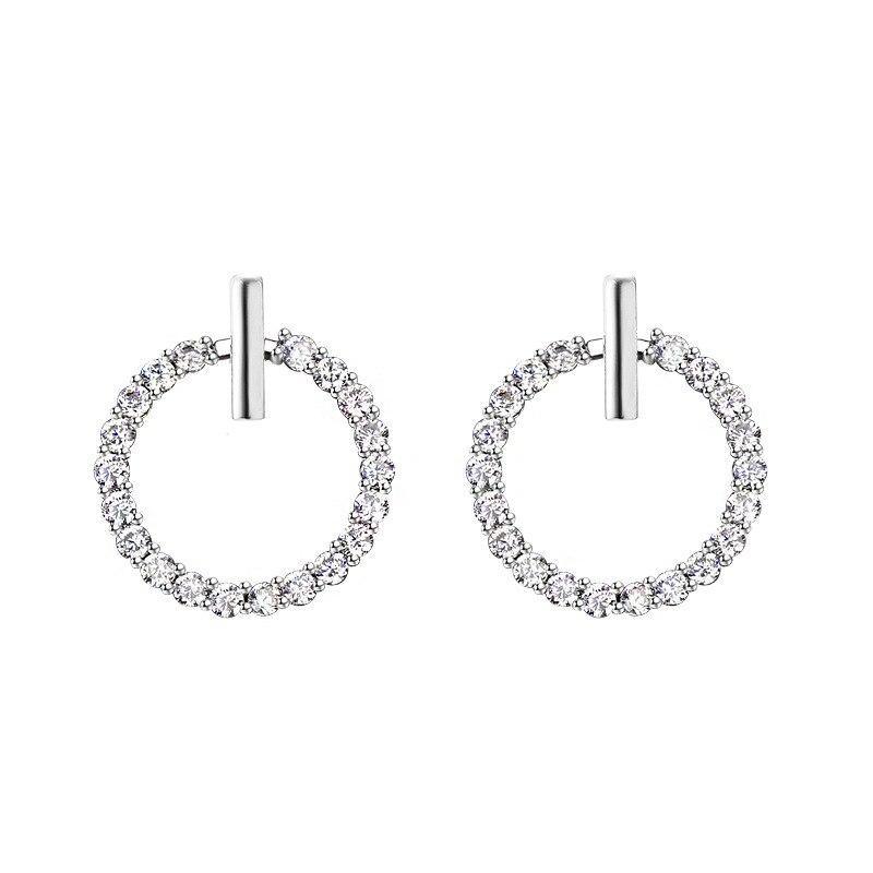 Trend Fashion 925 Sterling Silver Crystal Luxury Rhinestone Elegant Geometric Round Stud Modern Earrings For Women Beautiful Jewelry