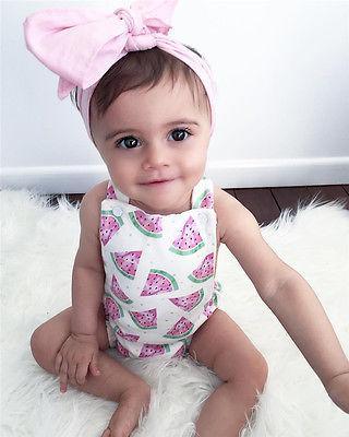 Baby Girls Romper Jumpsuit Headband Watermelon Printed Outfits Sun suit Set New 0-24M In Modern Design