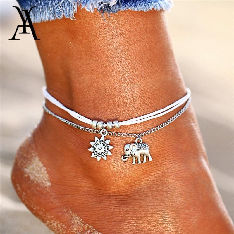 Luxury Multiple Layers Anklets Brecelets For Women In Retro Elephant Style  Sun Pendant Foot Jewelry