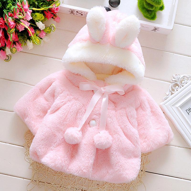 Winter Baby Girls Fur Warm with Cute Rabbit Ears Cloak Coat In Elegant Modern Style For Baby Girls