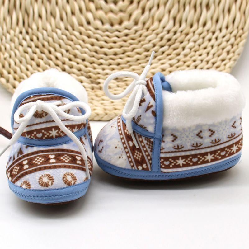 Newborns Baby Boy Soft Soled Footwear Walking Shoes Winter Warm Print First Walkers Baby Girl Cotton Shoes