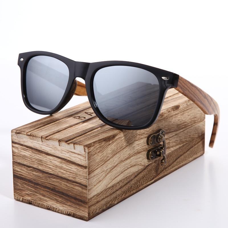 Luxury Handmade Polarized Handmade Bamboo Wood Universal Sunglasses In Zebra Wood Style  Vintage Wooden Frame Male Driving Sun Glasses Shades Gafas With Box and UV400Protection