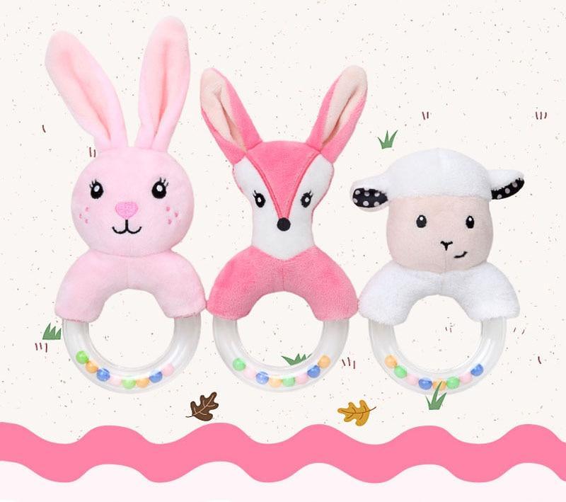 Modern Luxury Baby Rattle Toys Rabbit Plush Baby Cartoon Bed Toys for Newborn Educational Toy Rabbit Bear Hand Bells For Kids and Baby