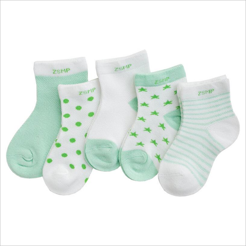 Comfortable Dot Kids  5 Pair Socks Summer Thin Soft Breathable Cotton Fashion Baby Socks Toddler Girls