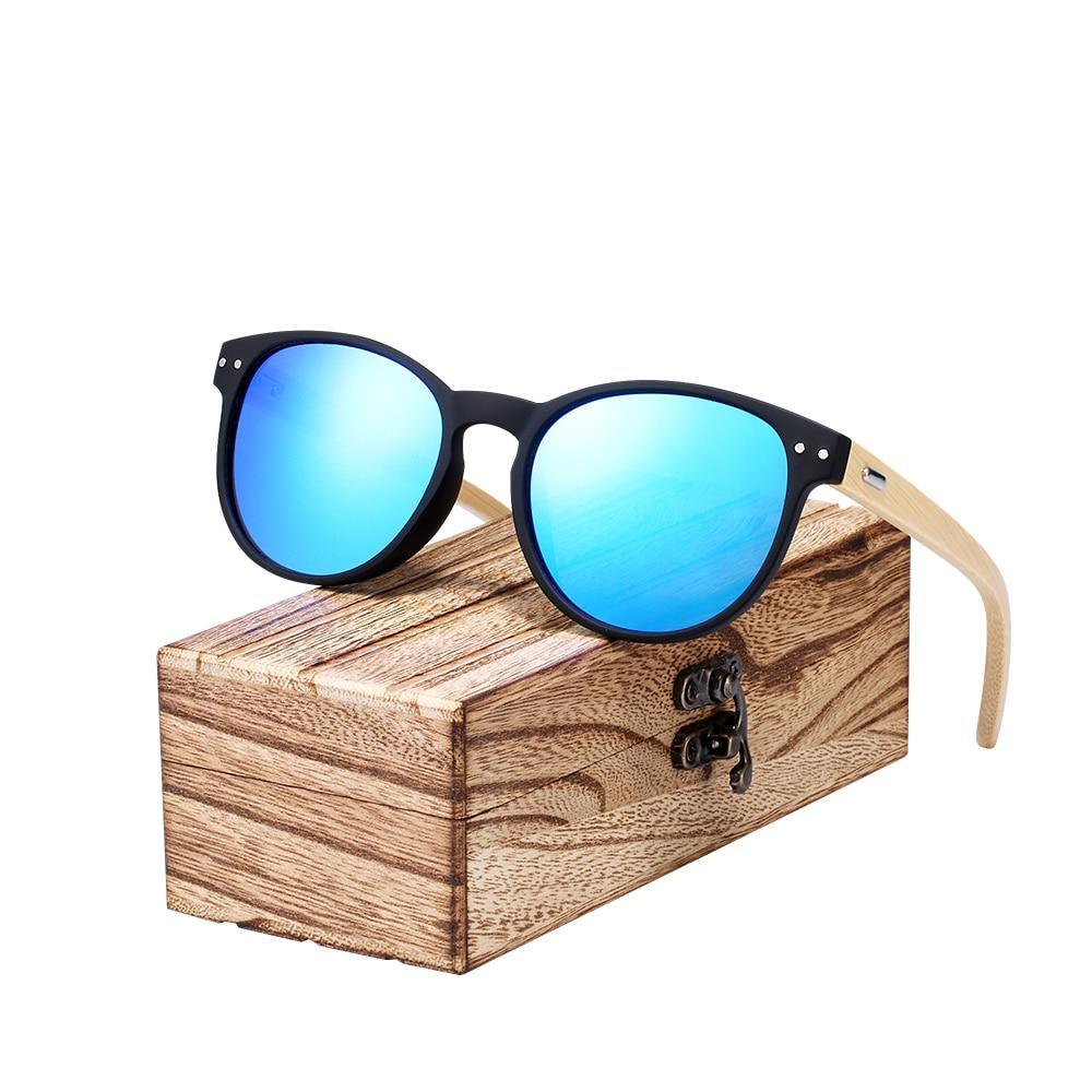 The Vintage Round Sunglasses Bamboo Temples Polarized Wood Sun glasses Men Women Shades For Women and Men With UV400 Protection