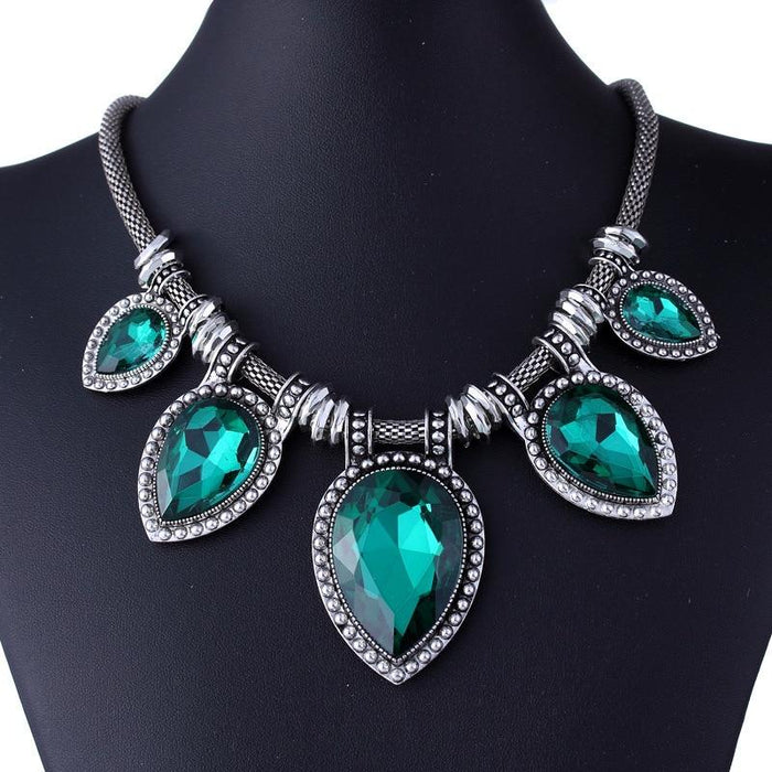 Luxury Vintage Women Necklace With  Big Crystal Jewelry Silver Color Chain Maxi Necklaces