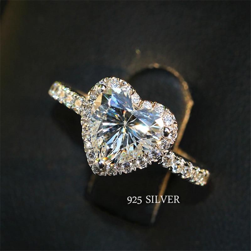 Heart Rings for Women 925 Silver Wedding Engagement Bridal Jewelry Cubic Zirconia Stone Elegant Luxury Ring Accessories