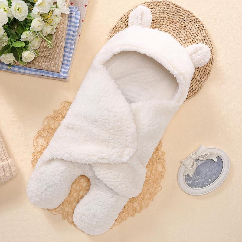 Winter Baby Blanket Cute Cartoon Bear Ears Newborn Swaddle Wrap Warm Unisex Infant Sleeping Bag Soft Envelope Kids Bedding Blanet for Baby