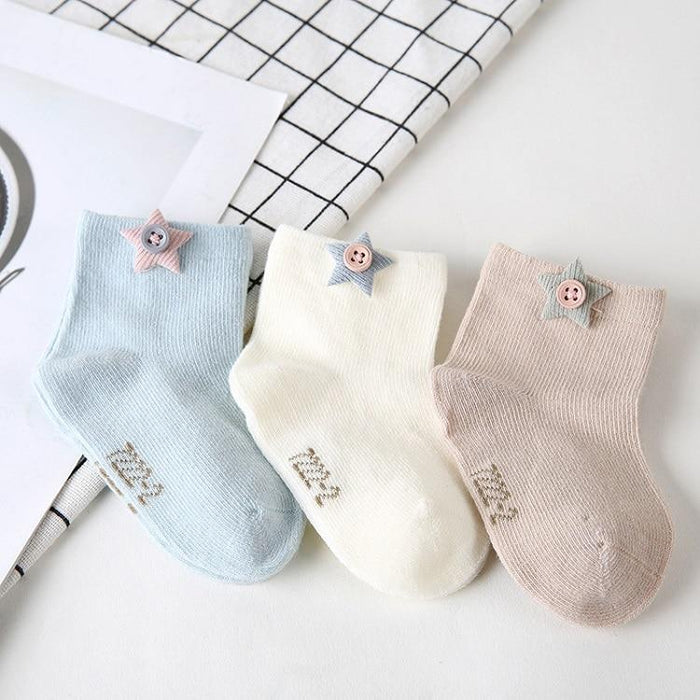 3 Pairs  Cartoon Candy Color Cotton Fashion Elastic Band Socks For Newborn Boys And Girls