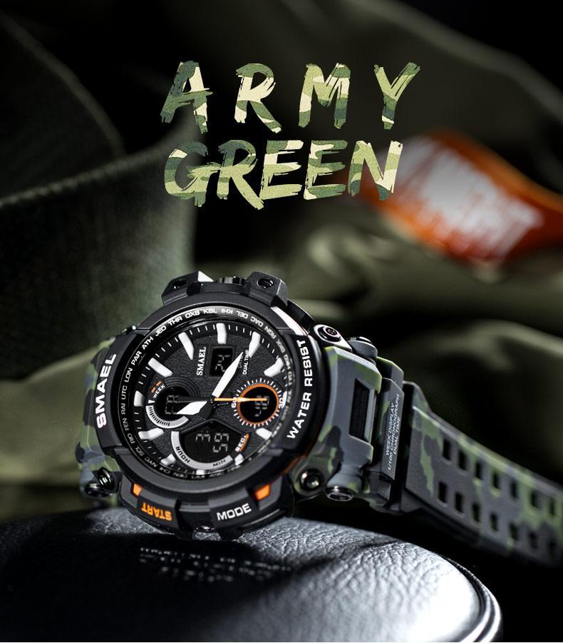 Red Modern Sport  Waterproof 50M Men Watches With LED Digital Display In Military Armi Relogio Masculino Style