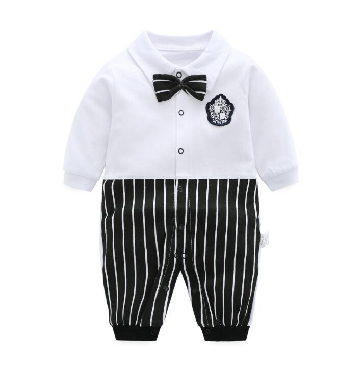 Modern Printed Jumpsuits Gentleman Autumn Long Sleeves Rompers Cotton Baby Clothes for Boys and Girls Outfits Style