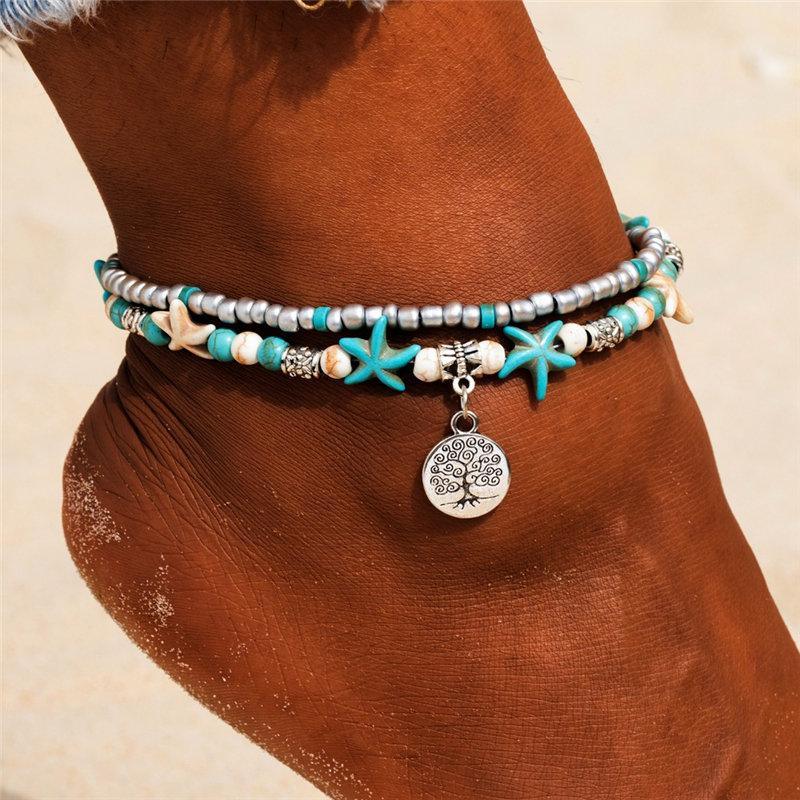 Starfish Handmade Brecelets Shell Beads Starfish Anklets for Women Leg Bracelet Handmade Bohemian Foot Chain