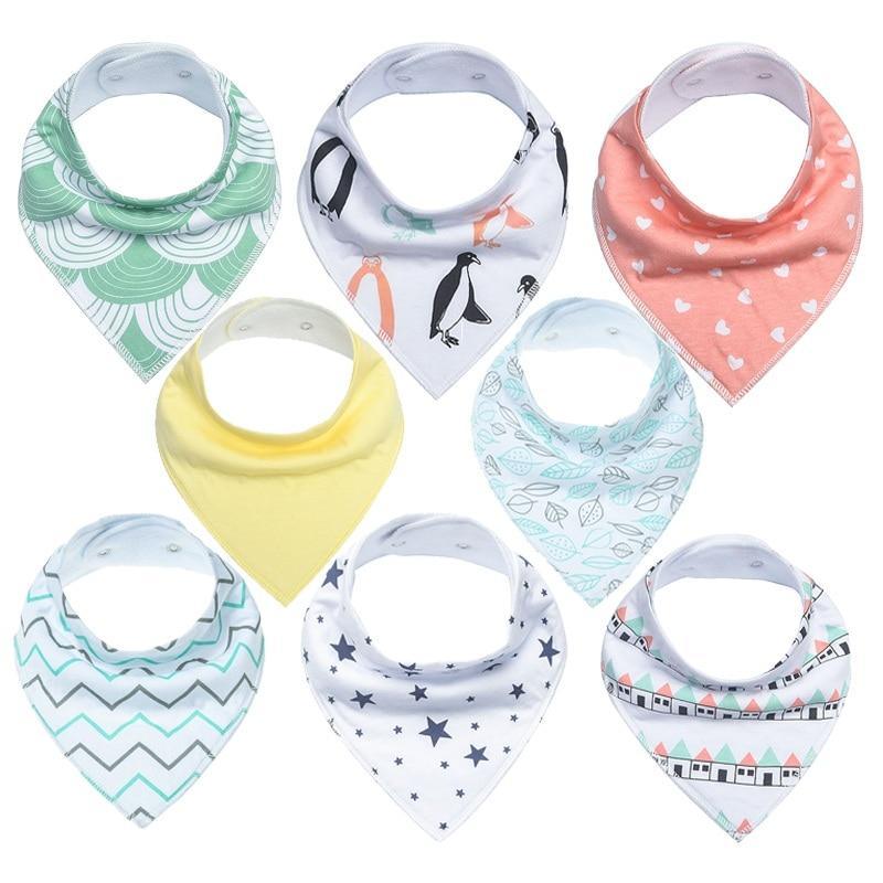 8PCS/SET Comfortable Colorful 100% Organic Cotton Adjustable Snaps Bandana Saliva Bibs For Baby Boys & Girls Kids