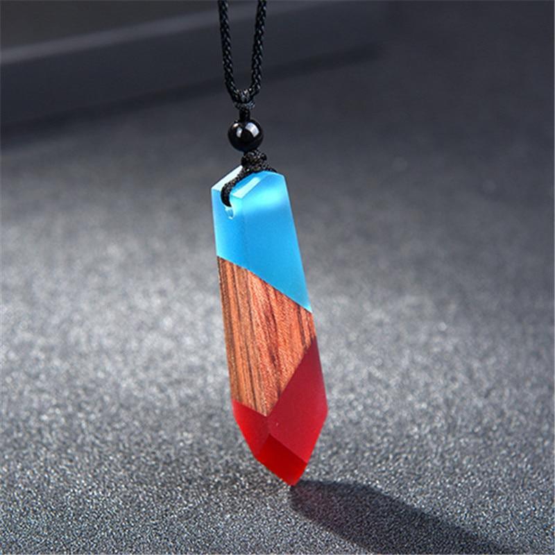 Fashion Natural Wooden Men Necklace Handmade Wood Resin Necklace Vintage Statement Necklaces & Pendants Long Rope Jewelry Gifts For Men and Women