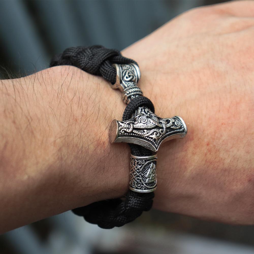 Elegant Men Legendary Viking Mjolnir Leather Luxury Bracelet Thor Hammer Wristband Norse Mythology Runes Amulet Jewelry