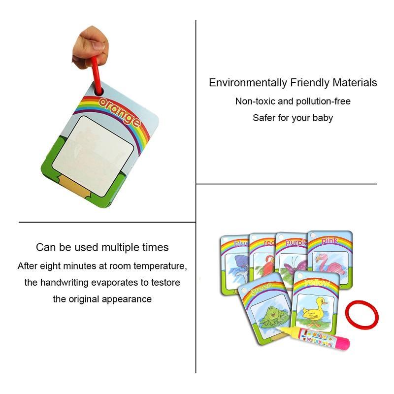 New Magic Doodle Card Water Drawing Card Kids Learn Number/Color/Shape in English 8/10 Pcs with 1 Pcs Water Pen Coloring Toy