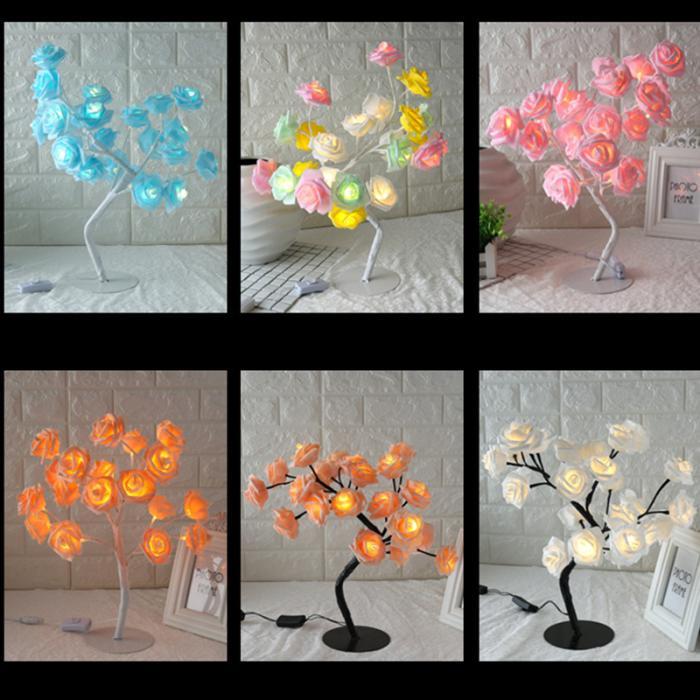 STEVVEX Rose Shaped Table Lamp Flower Rose Tree Decorative Light for Living Room Bedroom Kids Room/Decor Light