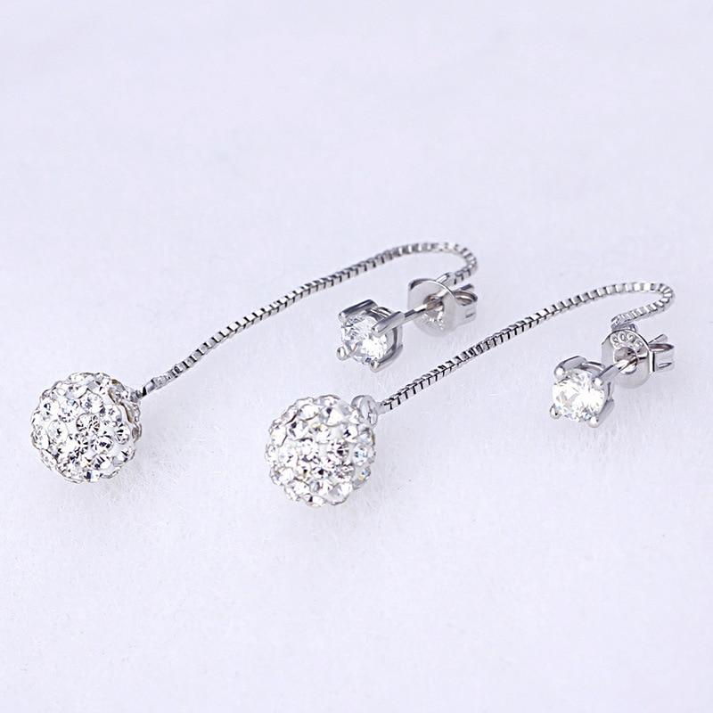 Luxury Elegant Sterling Silver Shiny Crystal Stud Earrings For Women In Fashion Style