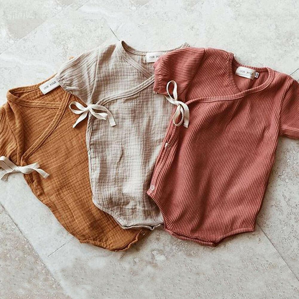 Classic Modern Retro Solid Color Short Sleeve Romper Jumpsuit Outfits for Newborn Infant  Kids For Boys and Girls