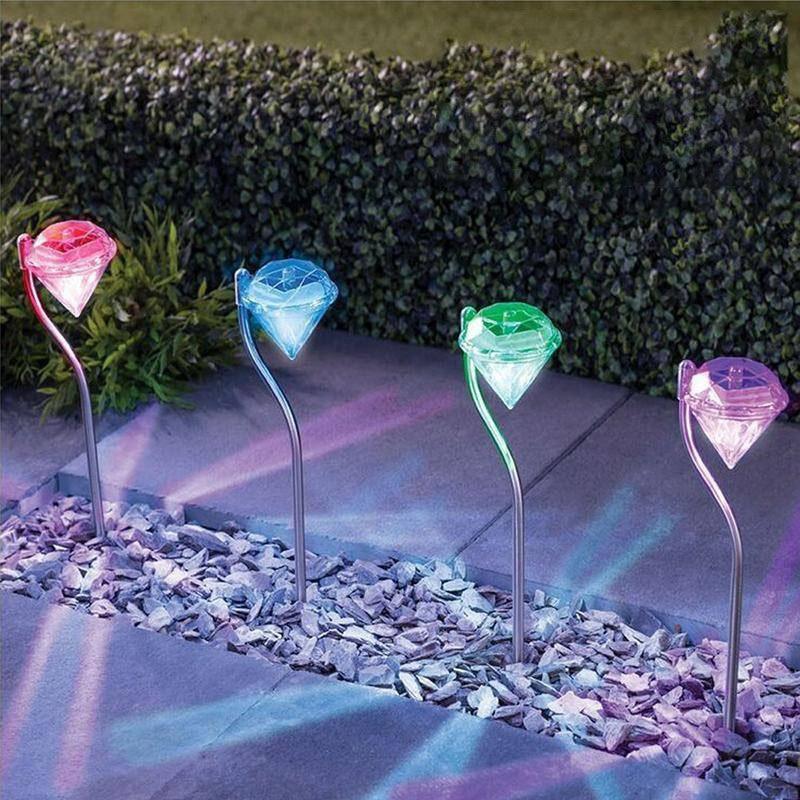 4 Solar Garden Diamond LED Lamps In White Warm White And Multicolor Stainless Steel Lamps For Garden Pathway Yard