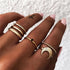 NEW 2020 Tren Bohemian Vintage Gold Crescent Geometric Ring Set for Women In Crystal Personality Design Ring Set Party Jewelry Gift