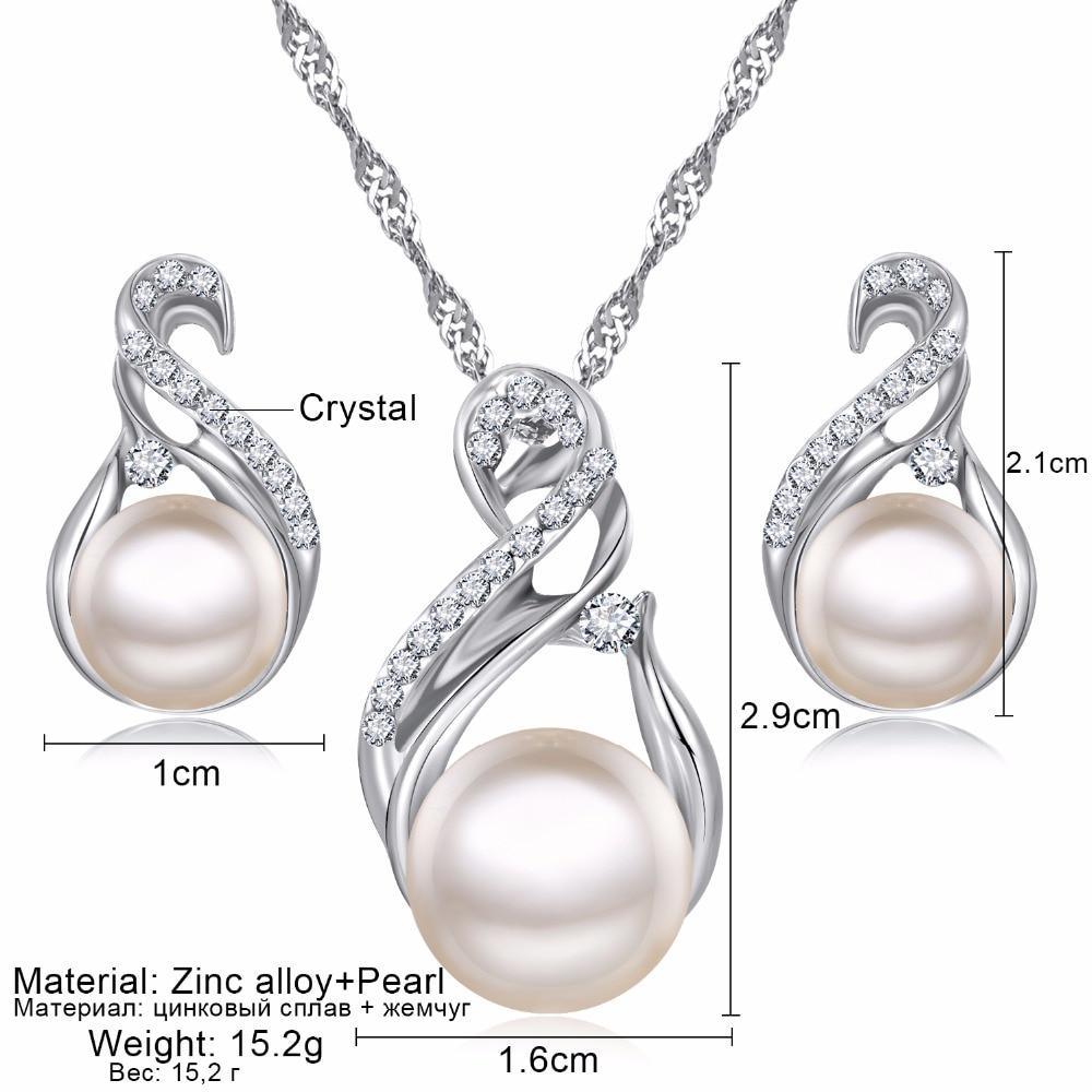 Trendy Elegant Luxury Jewelry Sets Wedding Silver Color Earrings Simulated Pearl Jewelry Set Women Necklace Set  For Women and Ladies