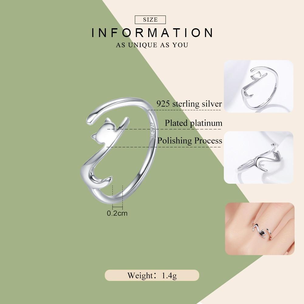 Great 925 Sterling Silver Elegant Sticky Cat with Long Tail Finger Ring Luxury Women Ring Adjustable Engagement Ring Jewelry